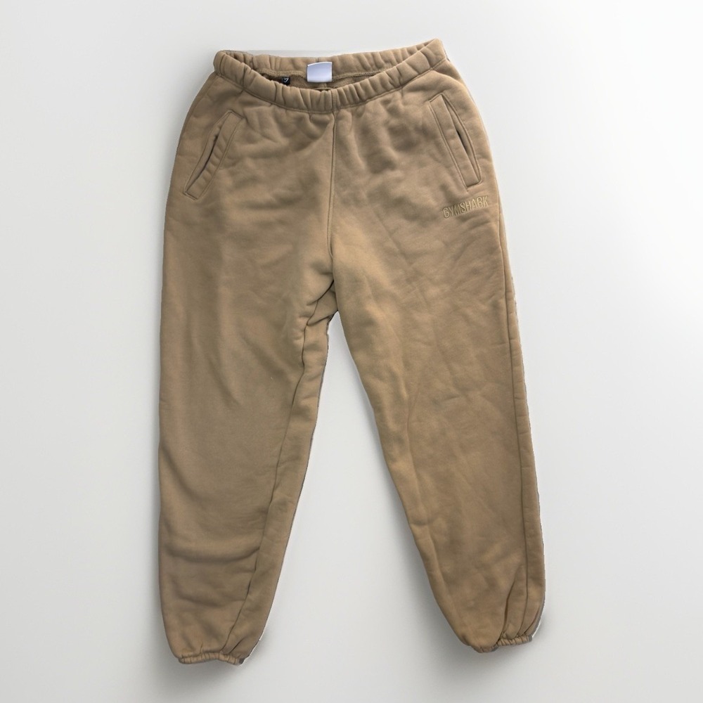 Gymshark Men's Joggers Medium M Tan Beige Fleece Sweatpants Elastic Cuff